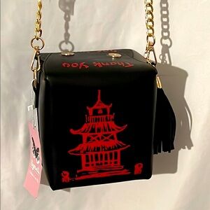Symeli Unique Black and Red Pagoda Design Tower Print PU Chinese Crossbody